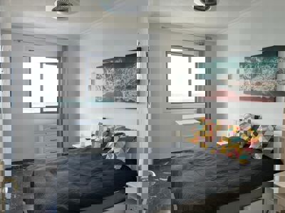 Double bed in the bedroom of Buenavista The Blue Oyster, Los Gigantes.