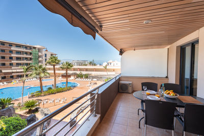 View of the large terrace at Teide View, Los Gigantes, perfect for relaxation.