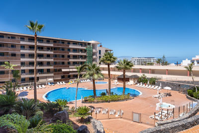 View of the palm garden by the pool at Teide View Balcones de Los Gigantes.