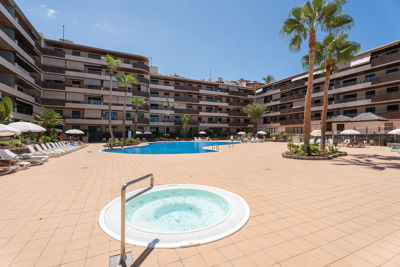 View of the pool with jacuzzi at Teide View, Los Gigantes, Canary Islands.