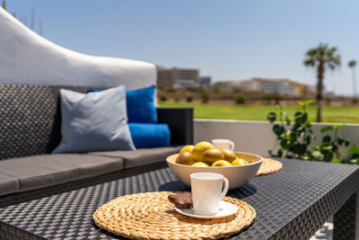 Apartment terrace in Amarilla Golf with open space and views of the quiet complex surroundings.