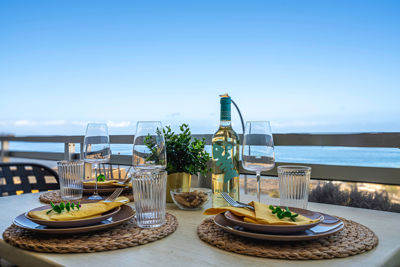 Stylish complete cutlery set arranged on the terrace of the vacation apartment Sol del Sur Ocean View, overlooking the Canary Islands