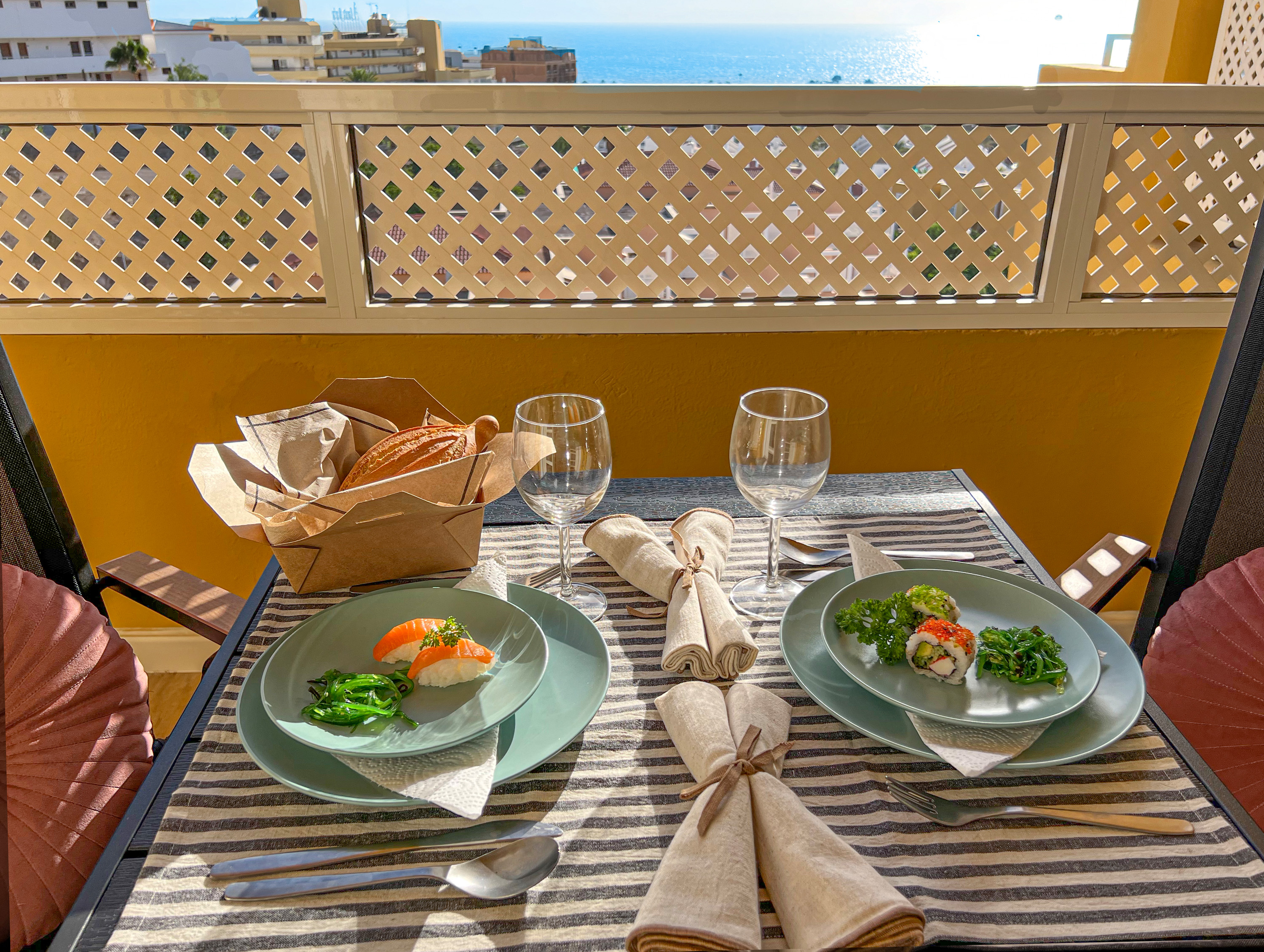 Breakfast on the terrace with sea views in Costa Adeje.