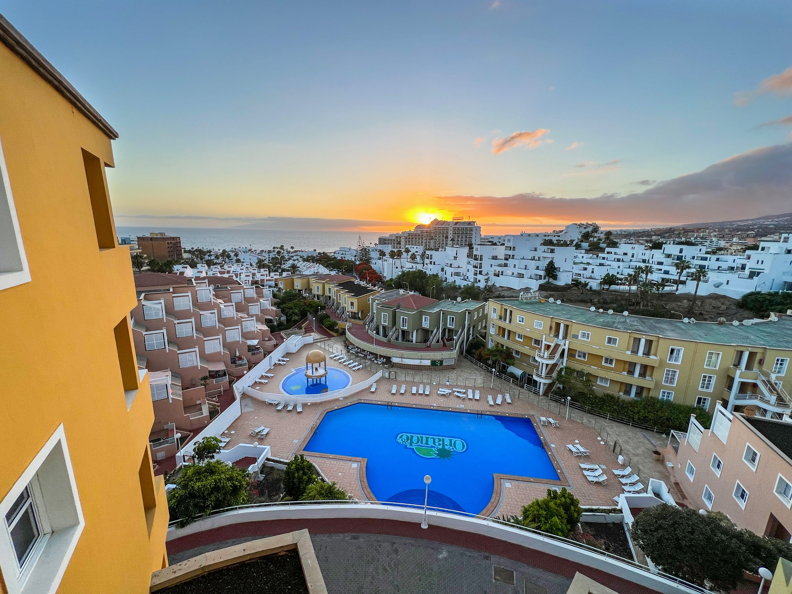 View of the pool at Orlando Sea View apartment in Costa Adeje.