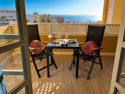 View of the spacious terrace at Orlando Sea View, Costa Adeje.