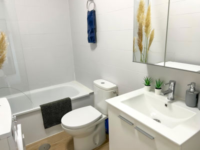 Spacious bathroom with shower and sink at Orlando Sea View, Costa Adeje.