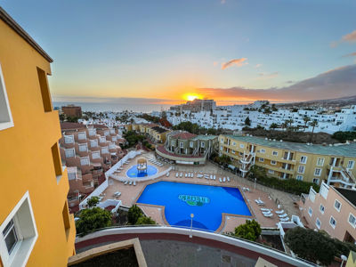 View of the pool at Orlando Sea View apartment in Costa Adeje.